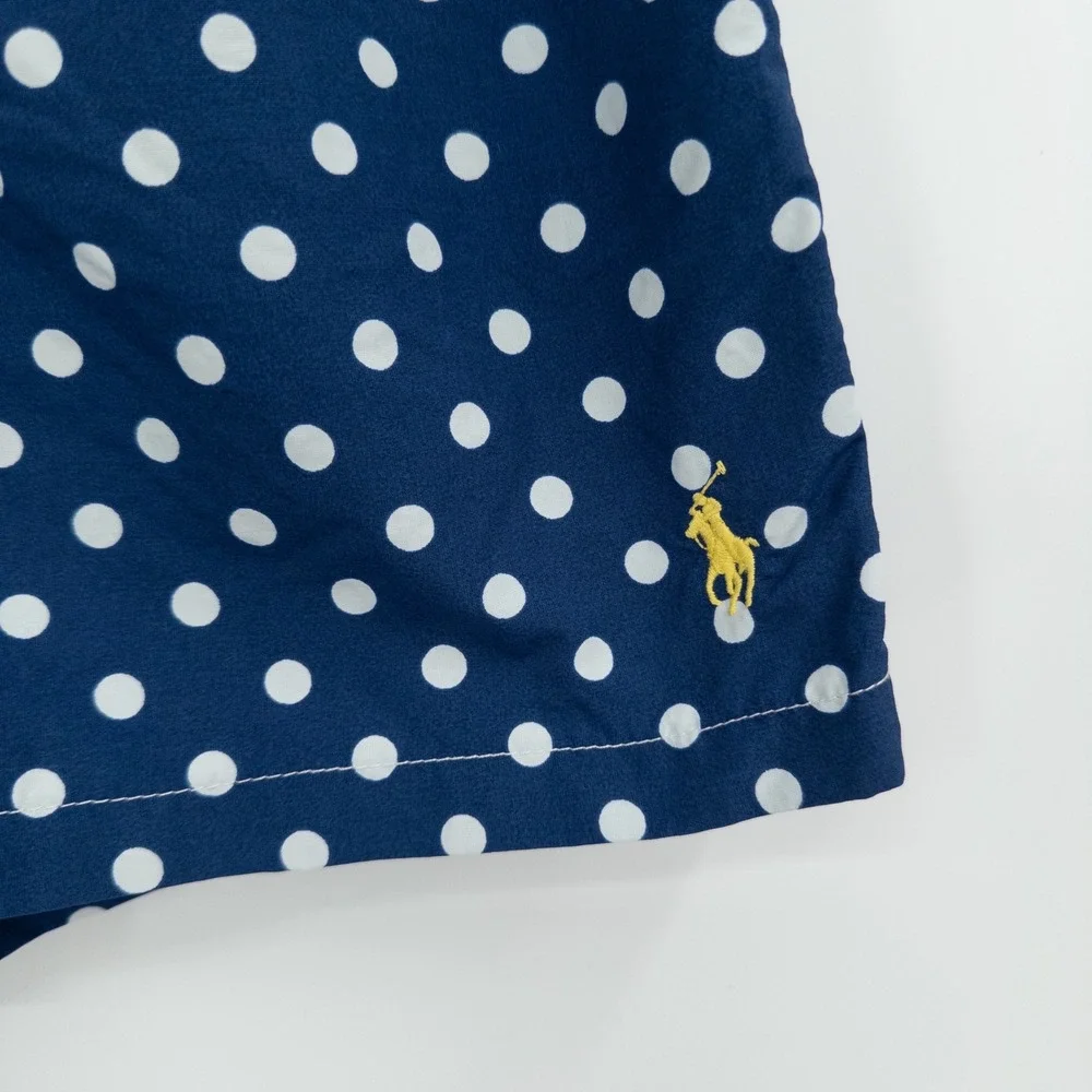 Polo Ralph Lauren Swim Trunks Men Large Navy Polka Dot Preppy Nautical Summer